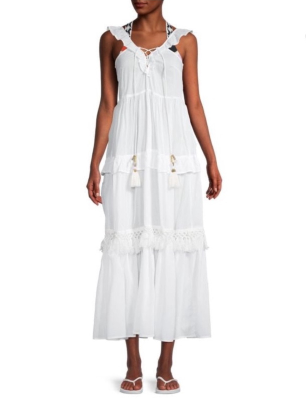 True Destinations Seashell Tassel Bohemian Tiered Maxi Dress / Beach Coverup